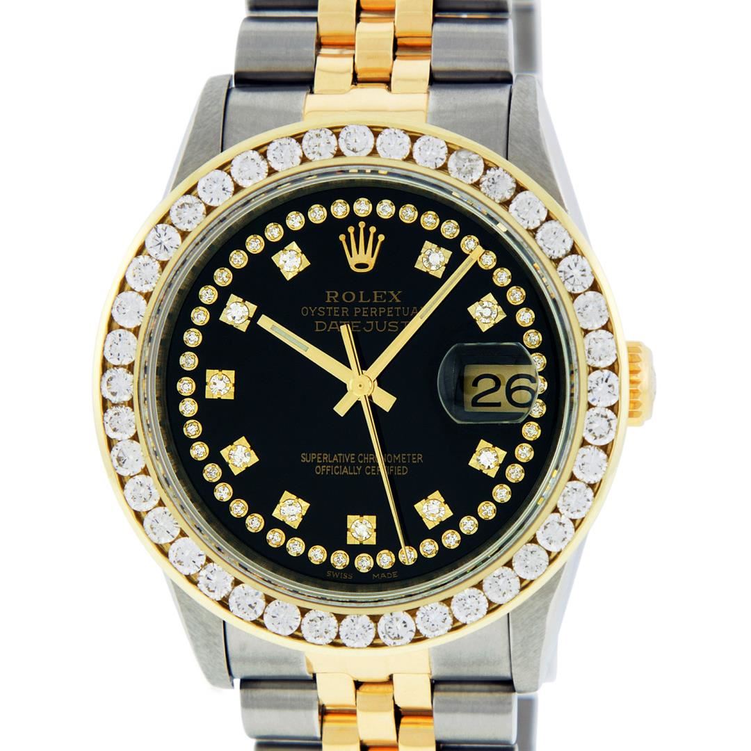 Rolex Mens Two Tone Black String 3CTW Channel Set Diamond Datejust ...