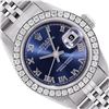 Rolex Ladies Stainless Steel Blue Roman Diamond Date Wristwatch