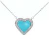 Image 1 : 14KT White Gold Turquoise and Diamond Heart Pendant with Chain