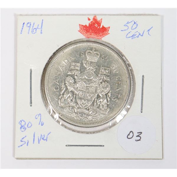 1964 CANADA 50 CENT 80% SILVER WHITE