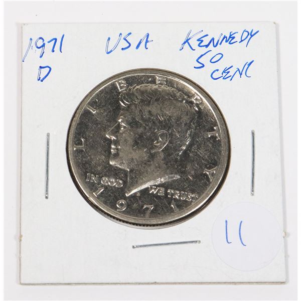 1971 D 50 CENT USA, KENNEDY 1/2 DOLLAR SMALLER DISTRIBUTION