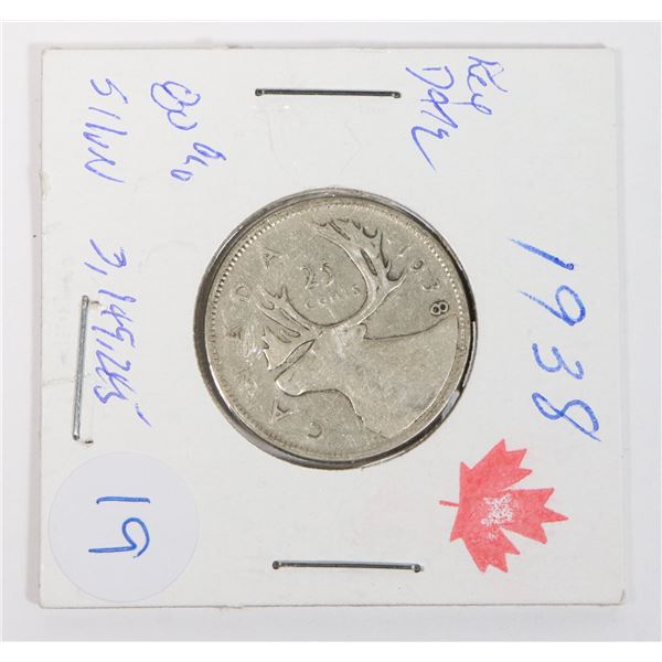 1938 QUARTER KEY DATE 80% SILVER ONLY 3,149,245