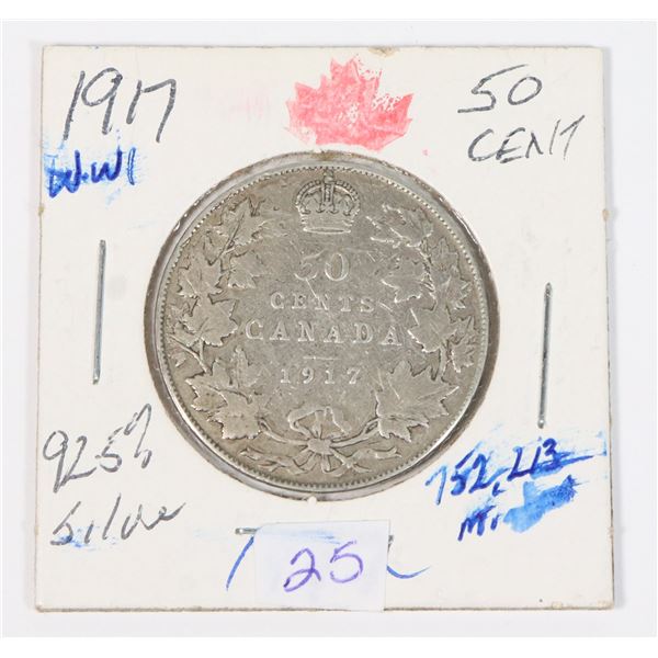 1917 CANADIAN 50 CENT 92.5% SILVER