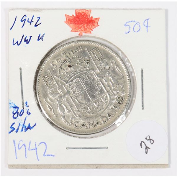 1942 CANADA 50 CENT W,W,II 80% SILVER,