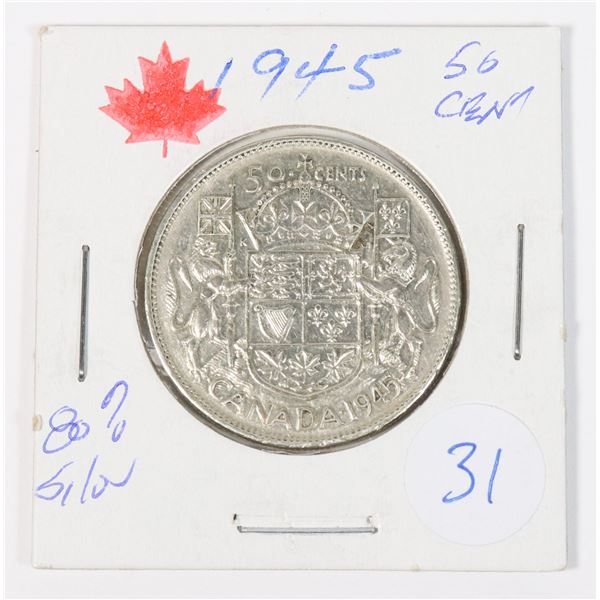 1945 CANADA 50 CENT W,W,II 80% SILVER