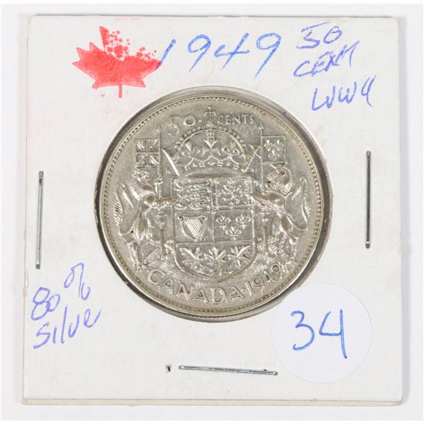 1949 CANADA 50 CENT 80% SILVER