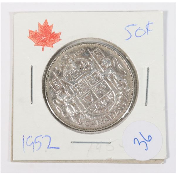 1952 CANADA 50 CENT W.W. II 80% SILVER