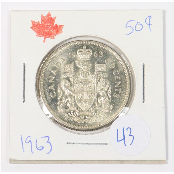 1963 CANADA 50 CENT 80% SILVER MS-64