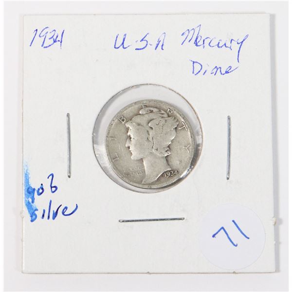 1934 P USA MERCURY DIME 90% SILVER