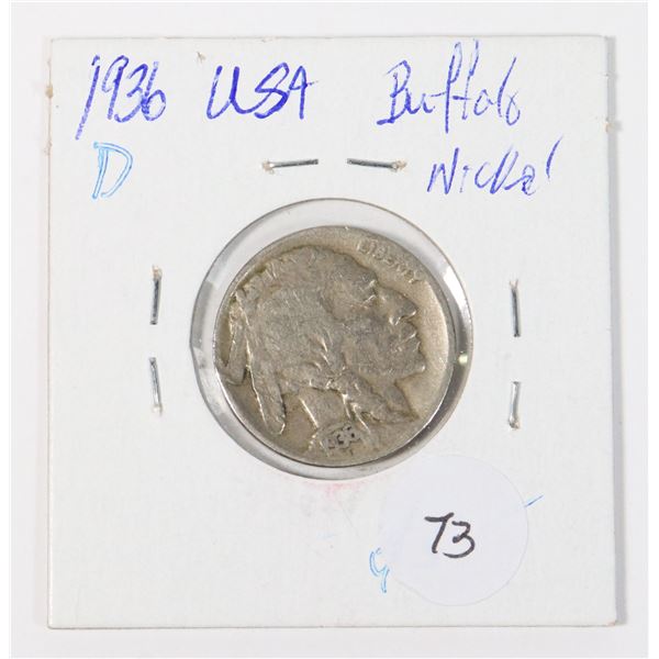 1936 D BUFFALO NICKEL USA ONE OF MOST