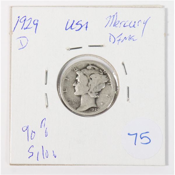 1929 D USA MERCURY DIME 90% SILVER