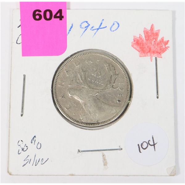 1940 CANADA QUARTER W.W.II 80% SILVER