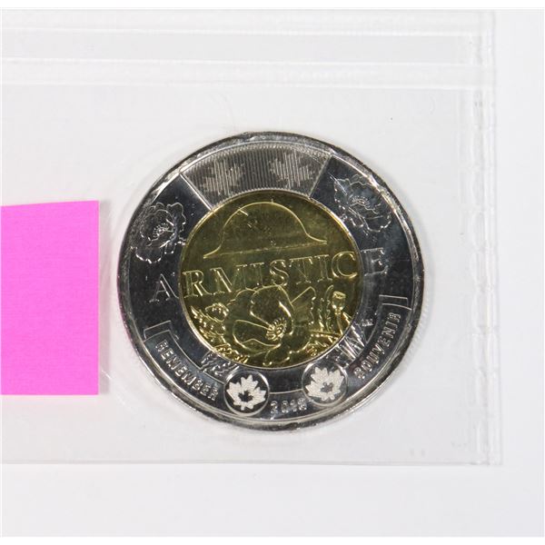 2018 CANADA ARMISTICE TOONIE, UNCOLOURED. 1ST STRIKE