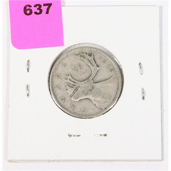 1942 W.W. II 25 CENT 80 % SILVER