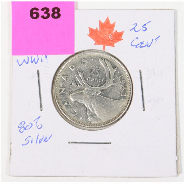 1943 W.W.II 25 CENT 80 % SILVER