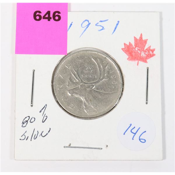 1951 CANADA QUARTER 80 % SILVER