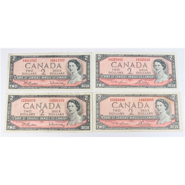 1954 FOUR TOTAL OF $2 BILLS, FIRST BILLS OF
