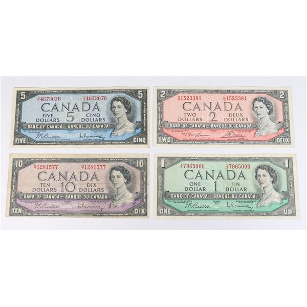 1954 $1.00 $2.00, $5.00 & $10.00 BILLS 1ST Q.E.II