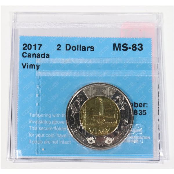 2017 GRADED COMMEMORATIVE TOONIE VIMY  MS-63