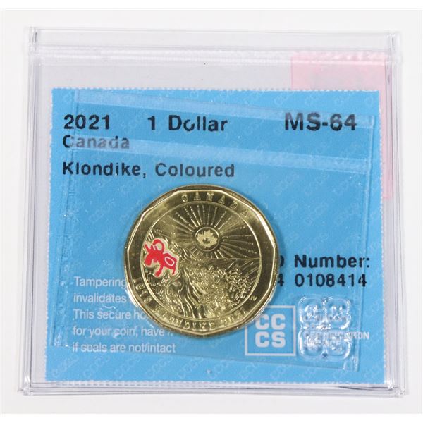 2021 GRADED KLONDIKE COLOURED LOONIE MS-64