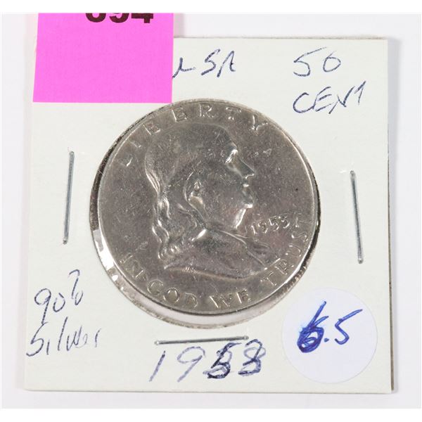1953 BEN FRANKLIN USA 50 CENT 90% SILVER