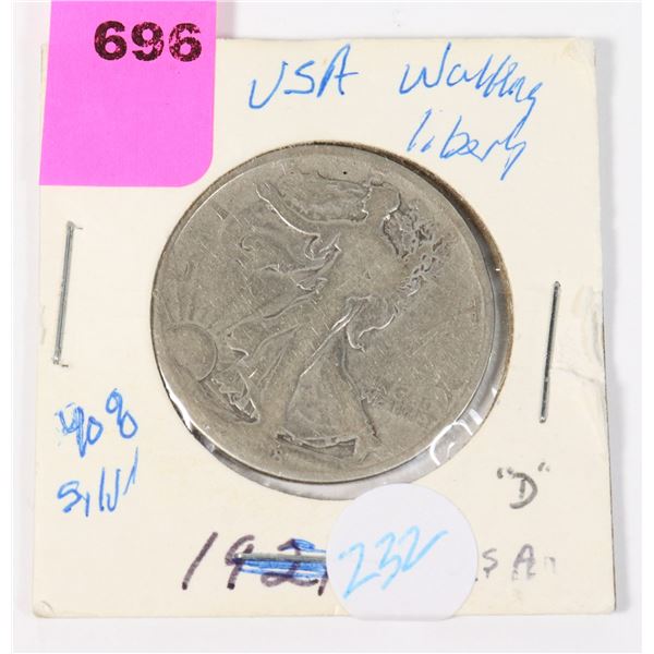 1918 USA WALKING LIBERTY 50 CENT COIN 90% SILVER