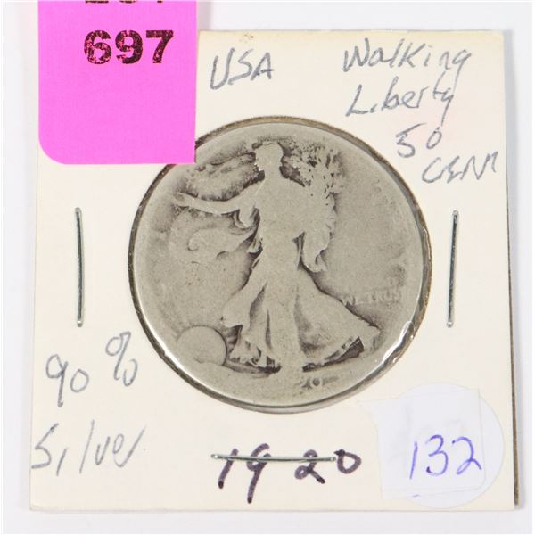 1920 USA WALKING LIBERTY 50 CENT COIN 90% SILVER