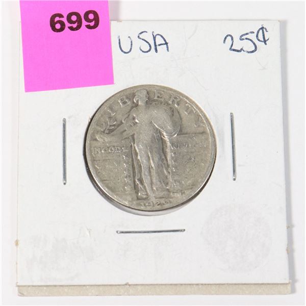 1929 USA STANDING LIBERTY QUARTER, 90% SILVER