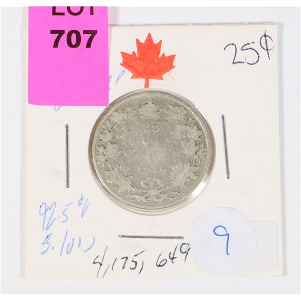 1918 QUARTER KING GEORGE V 92.5 % SILVER W.W.I