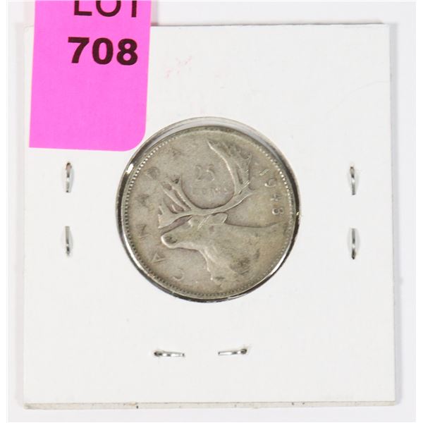 1943 W.W.II 25 CENT 80 % SILVER