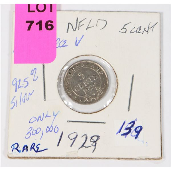 1929 NEWFOUNDLAND KING GEORGE V 5 CENT