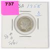 Image 1 : 1958 D USA ROOSEVELT DIME 90% SILVER