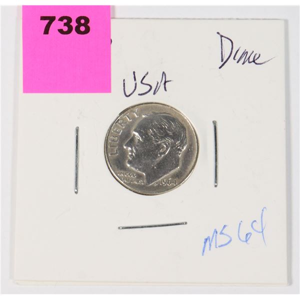 1964 D USA ROOSEVELT DIME 90% SILVER MS 64