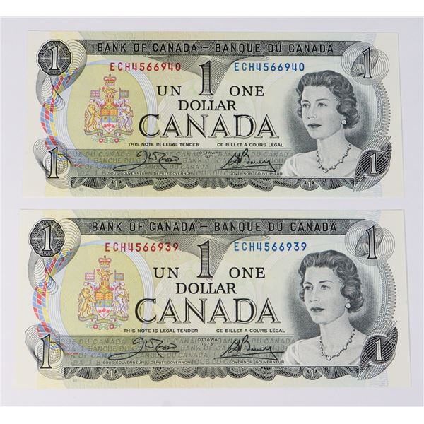 TWO SEQUENTIAL OF $1 BILLS ECH PREFIX CUNC-64