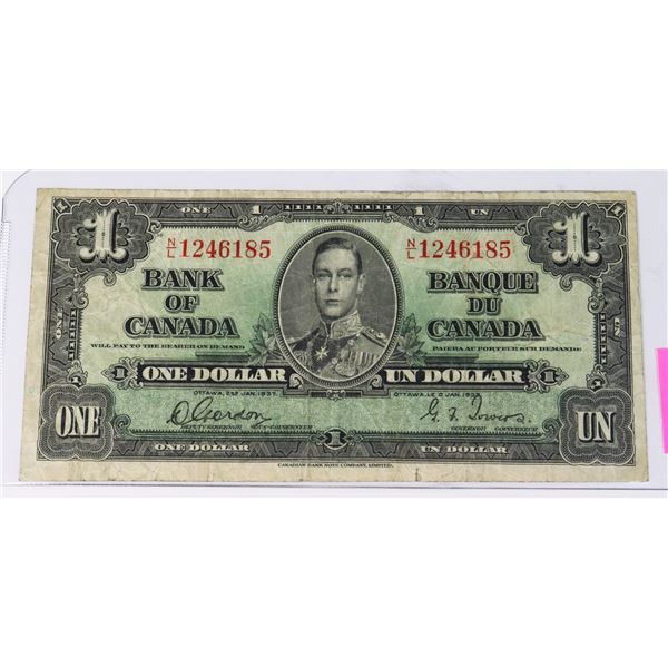 1937 CANADA 1 DOLLAR BANK NOTE