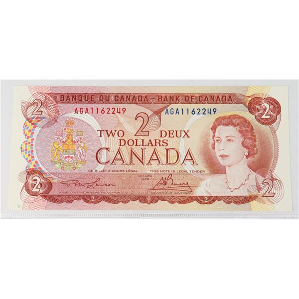1974 CANADA UNC 2 DOLLAR BANK NOTE AGA