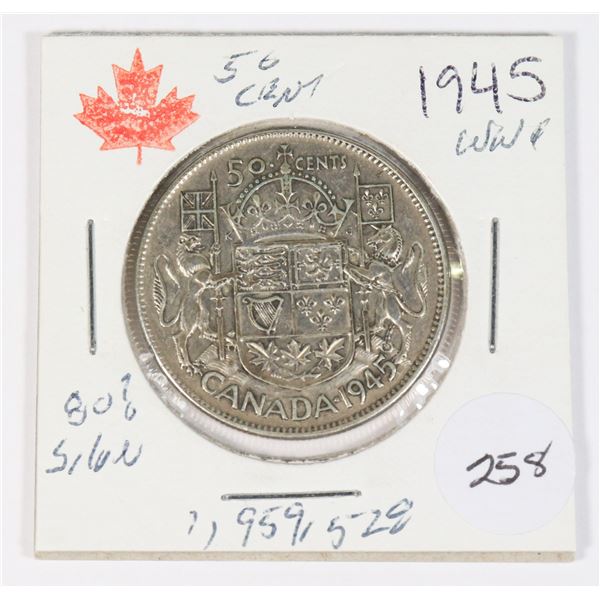 1945 50 CENT W.W. II 80% SILVER MINTED 1,959,528