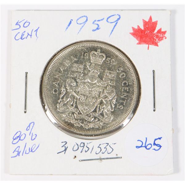 1959 50 CENT 80% SILVER MINTED 3,095,535