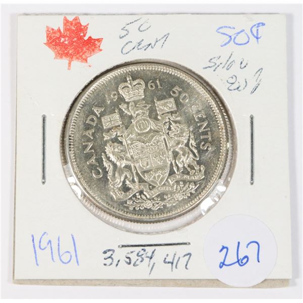 1961 50 CENT 80% SILVER MINTED 3,584,417