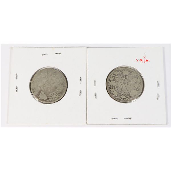 TWO .925 SILVER CANADIAN QUARTERS, 1913 AND 1907?