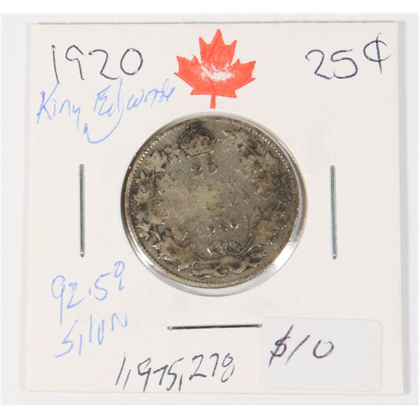 1920 KING GEORGE V 92.5% SILVER QUARTER 1,975,278