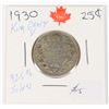 Image 1 : 1930 KING GEORGE V 92.5% SILVER QUARTER 968,748