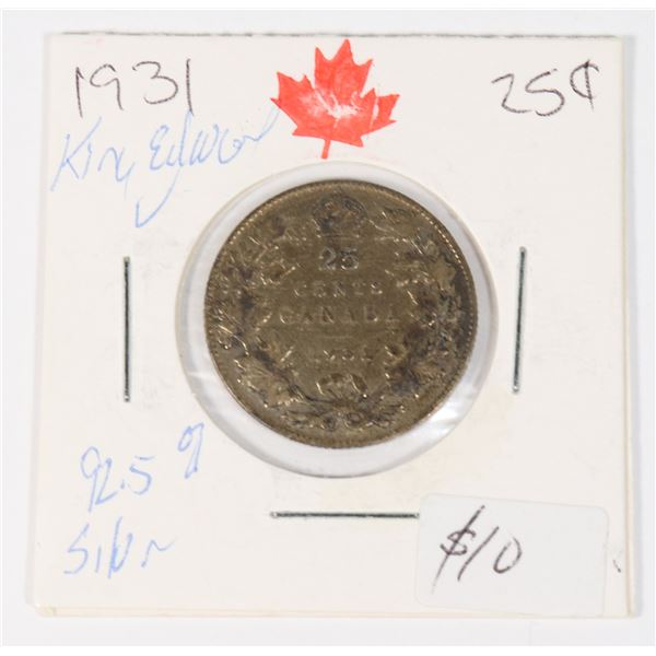 1931 KING GEORGE V 92.5% SILVER QUARTER 537,815