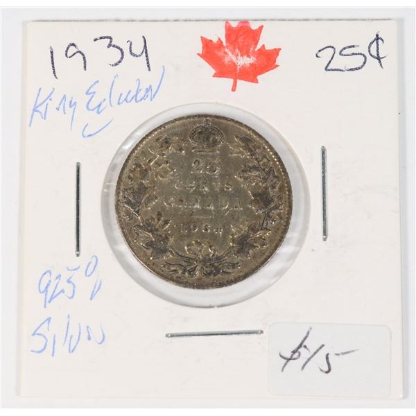 1934 KING GEORGE V 92.5% SILVER QUARTER 384,350