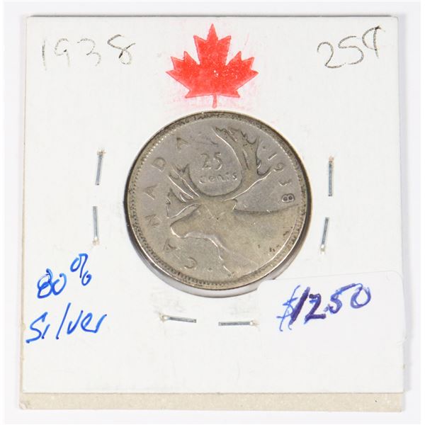 1938 CANADA 80% SILVER QUARTER