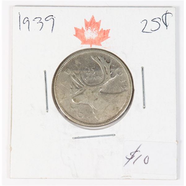 1939 CANADA 80% SILVER QUARTER