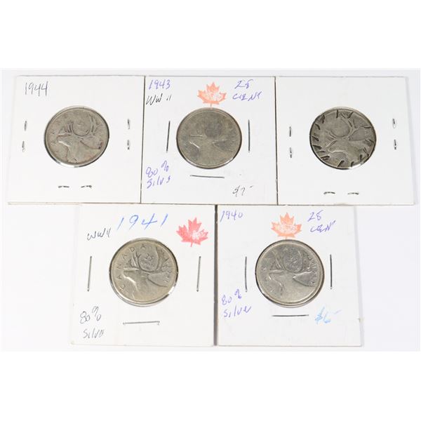 1940-1944 WW2 YEARS 80% SILVER CANADA QUARTERS