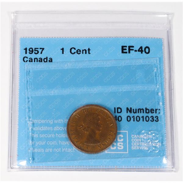 GRADED 1957 CANADA 1 CENT COIN EF-40 CCCS
