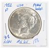 Image 1 : 1922 P USA SILVER PEACE DOLLAR 90% SILVER MS64