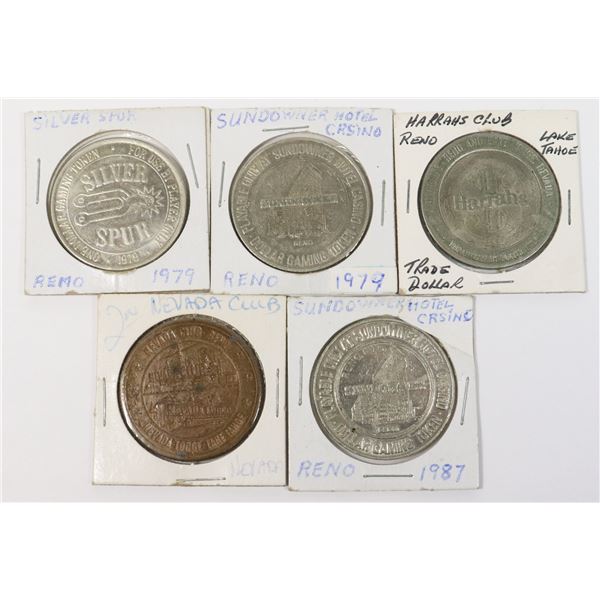 x5 VARIOUS VINTAGE LAS VEGAS CASINO TOKENS ETC.